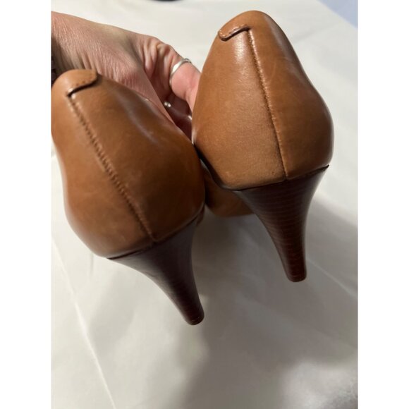 Clarks Tan Leather Peep-Toe Heels Size 8.5 - Picture 8 of 11